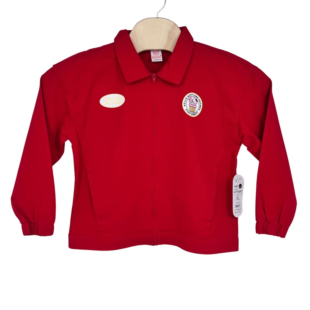 Hello Kitty Friends Red Twill Jacket Kids XL 14-16 "We've got your back" Kawaii